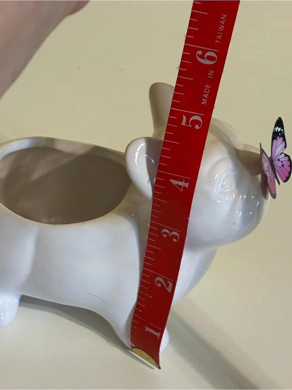 Spritz White Ceramic French Bulldog Vase with Pink Butterfly Accent